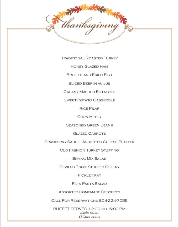 Riverboat Thanksgiving menu