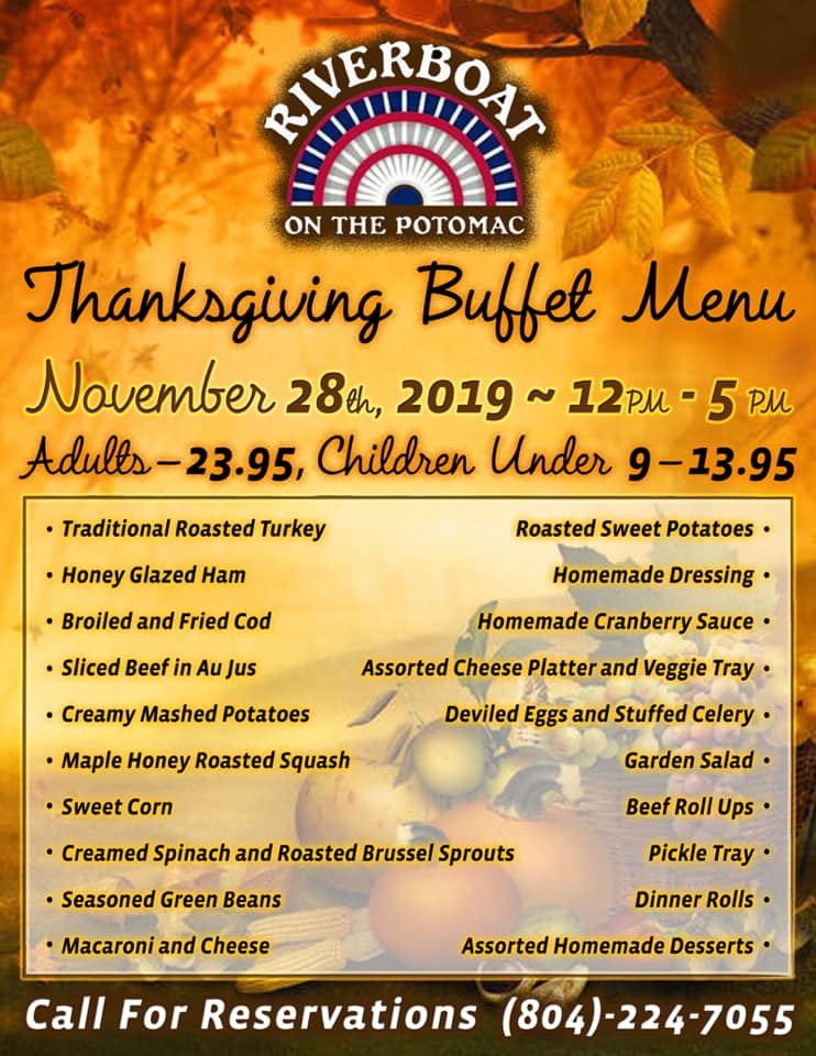 Riverboat's thanksgiving menu