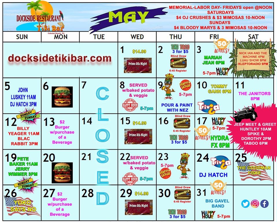 Dockside May 2019 calendar