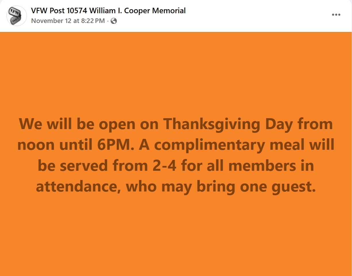 VFW Thanksgiving 2025 VFW Thanksgiving 2025