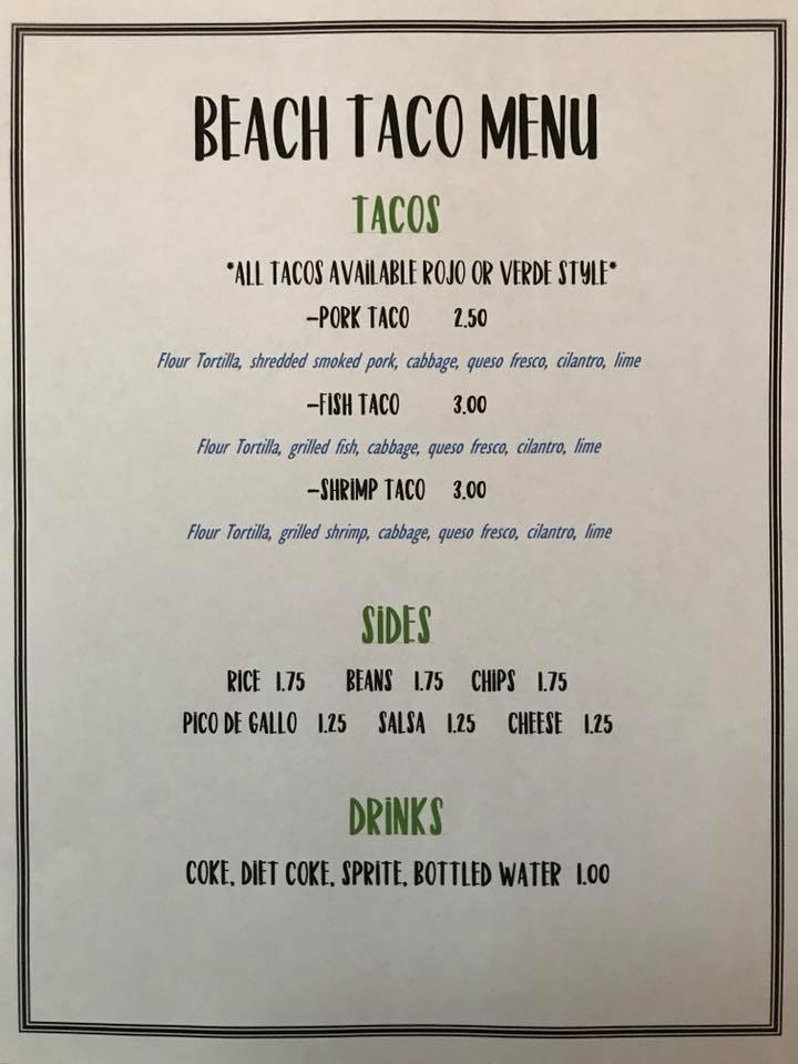 Beach Taco Menu