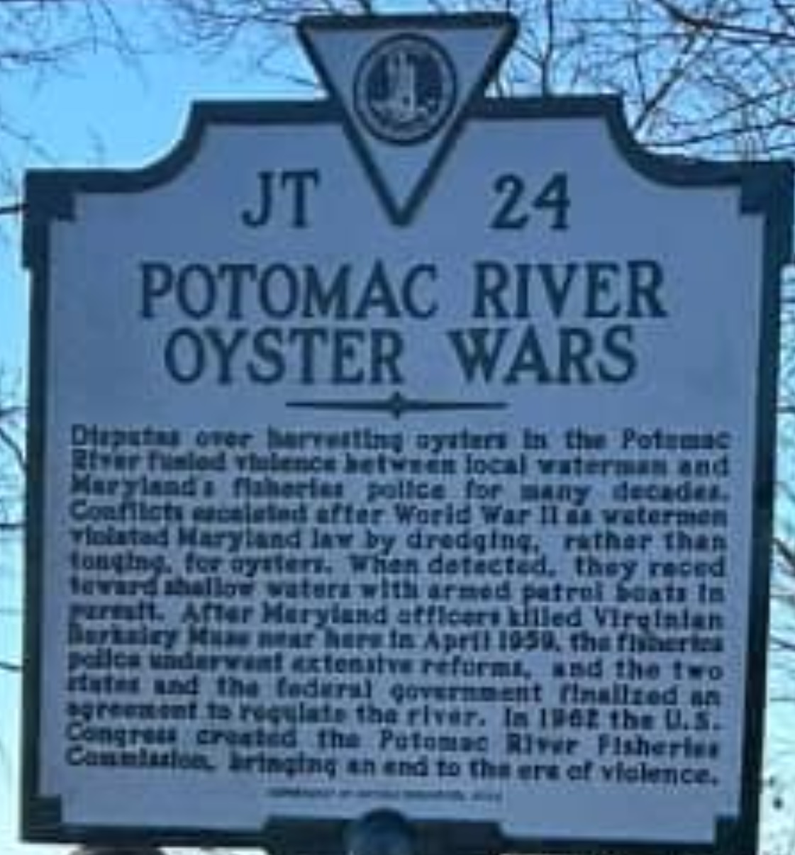 Oyster Wars Marker on Lunsford Point