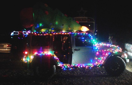 Lighted Jeep with tree on top
