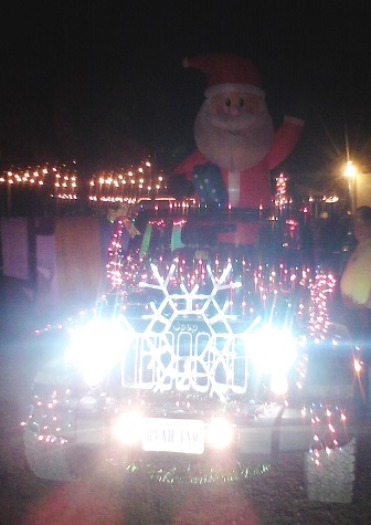 Lighted Jeep with Santa inflatable
