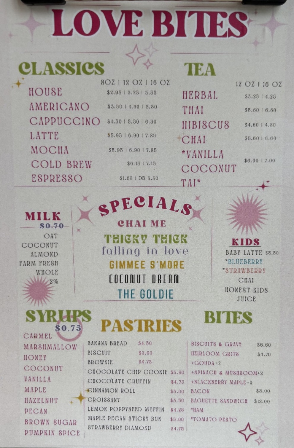 Love Bites Menu Love Bites Menu