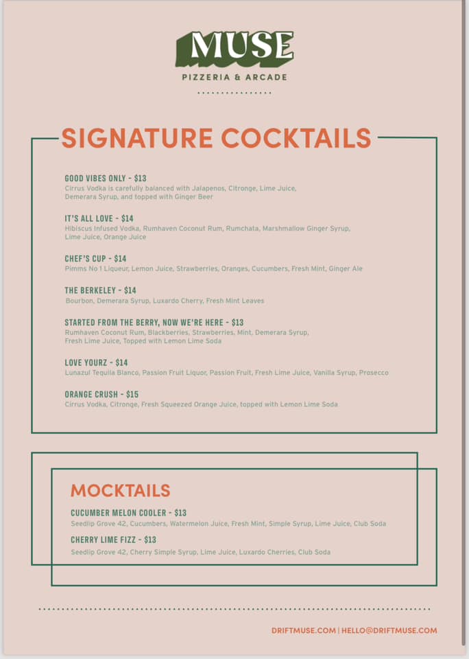 Muse Cocktails Menu