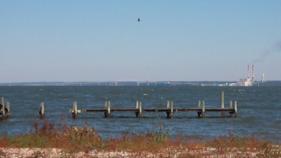 Pier with Power Plant in Background