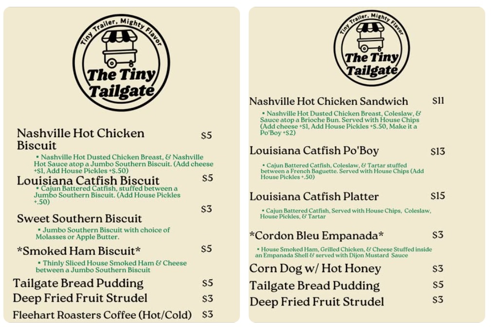 Tiny Tailgate menu Tiny Tailgate menu