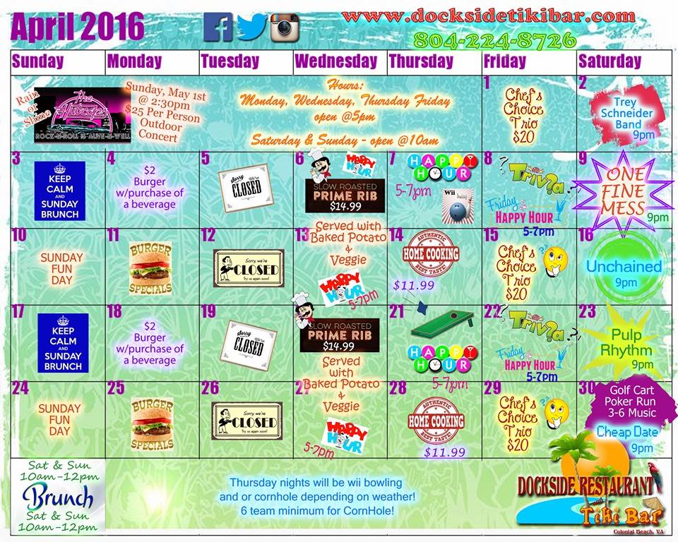 Dockside April 2016 Calendar