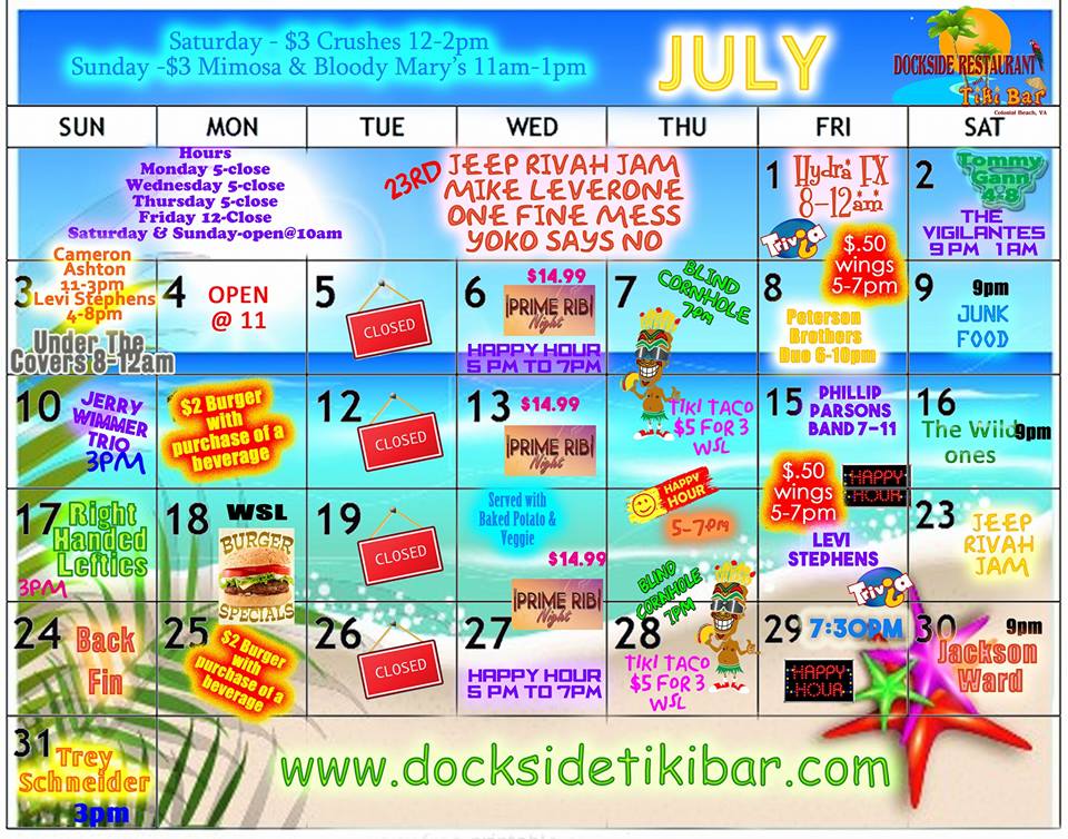 Dockside July calendar
