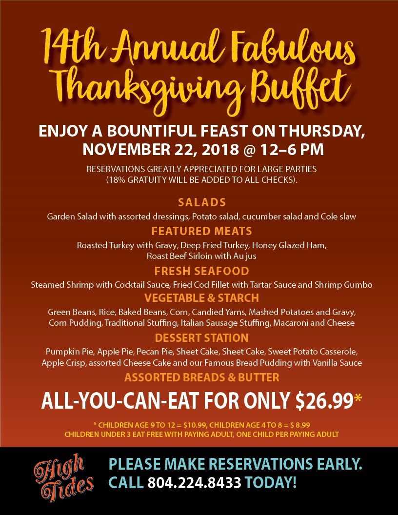 High Tides Thanksgiving menu