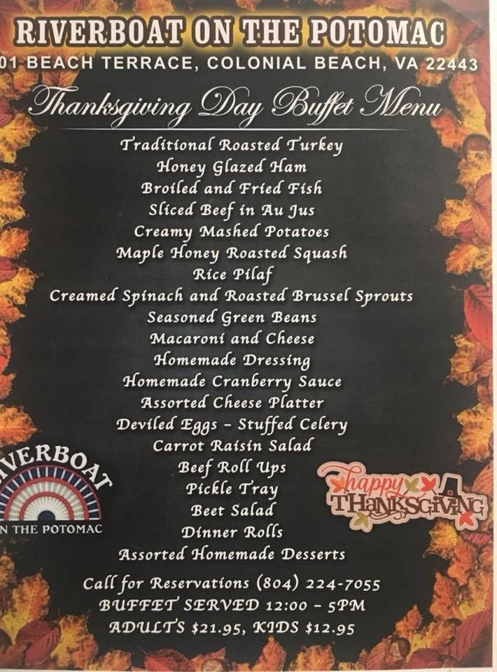 Riverboat Thanksgiving menu