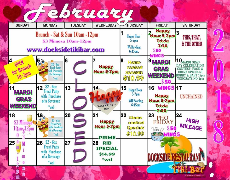 Dockside Feb 2018 calendar