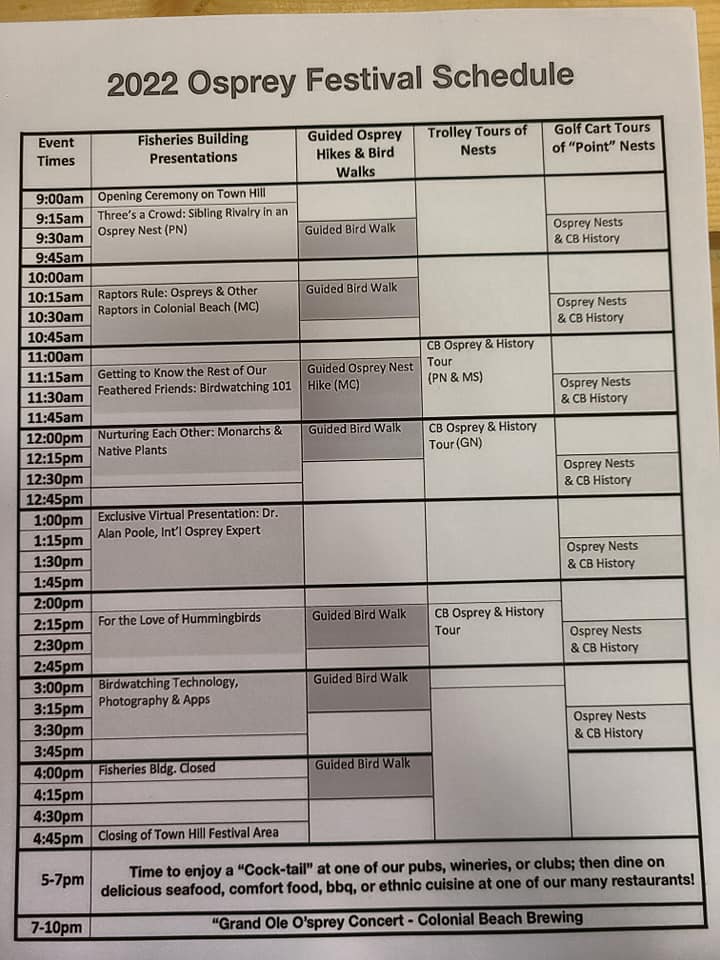 Osprey Festival Schedule for 2022