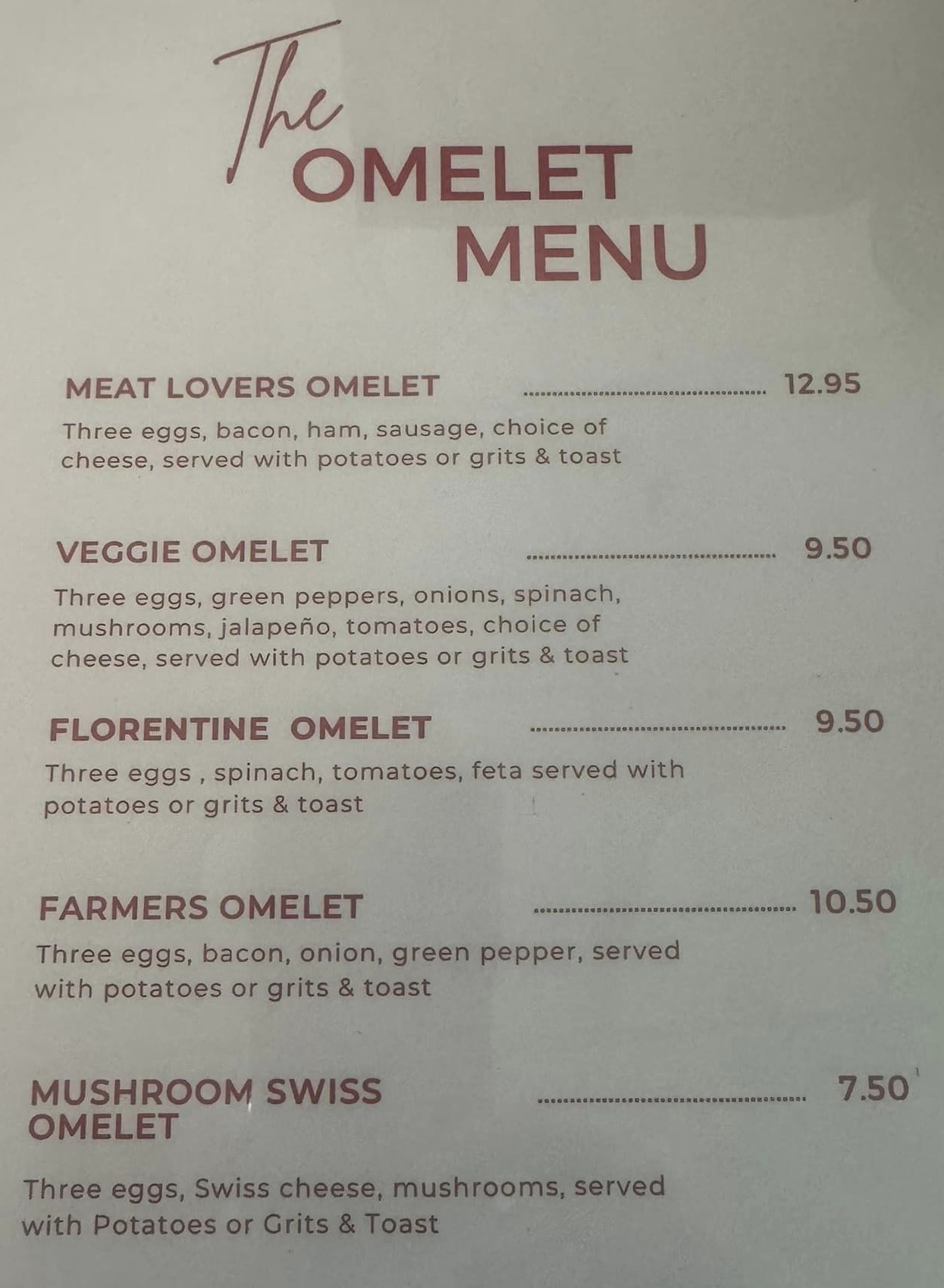 Lennys 2024 Omelet Menu