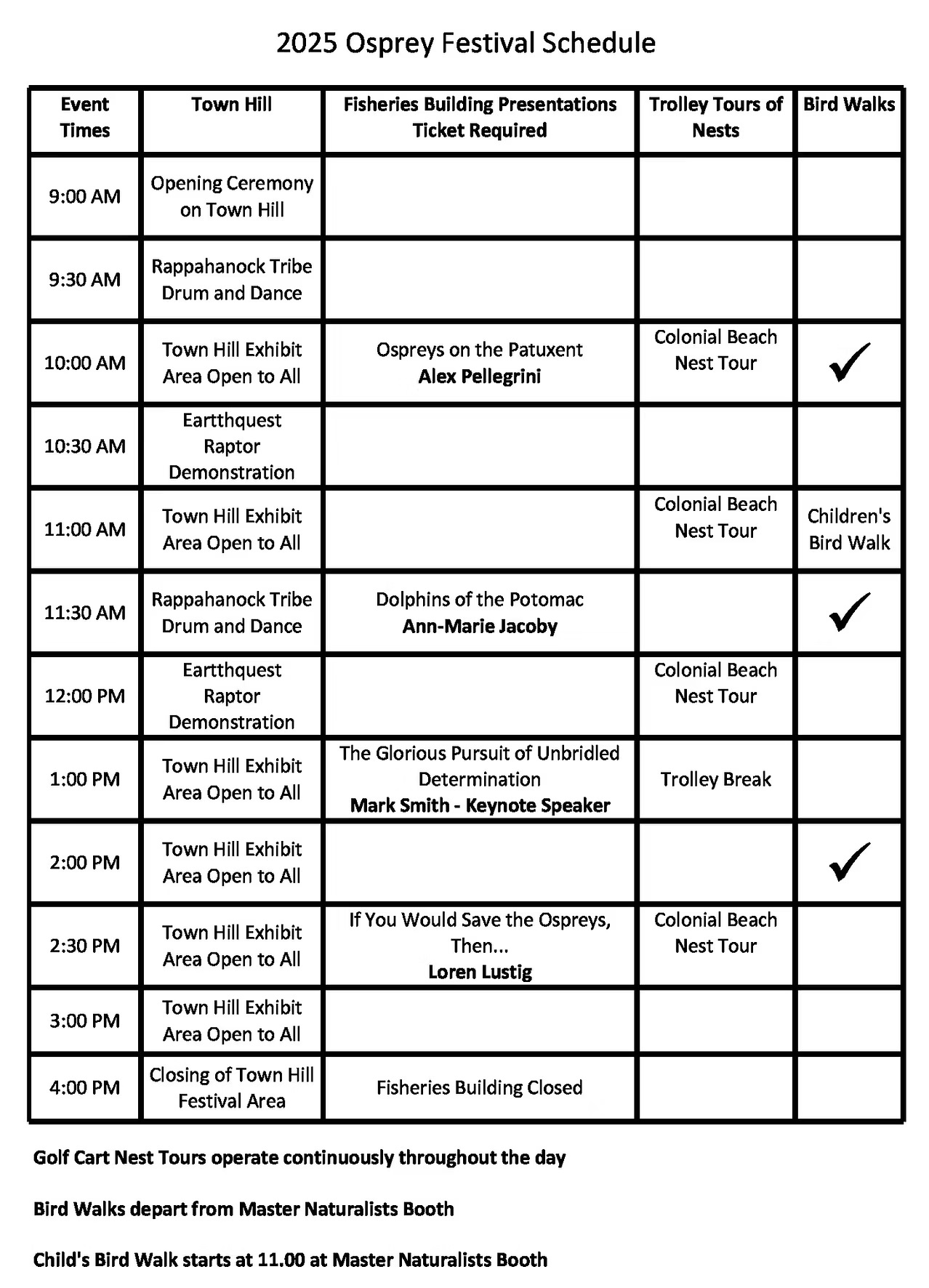 2025 Osprey Festival Schedule