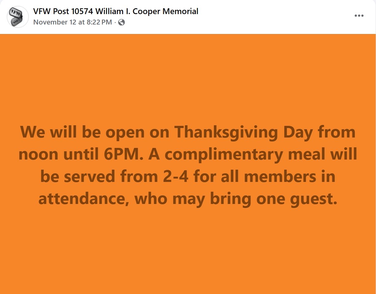 VFW Thanksgiving 2025 VFW Thanksgiving 2025