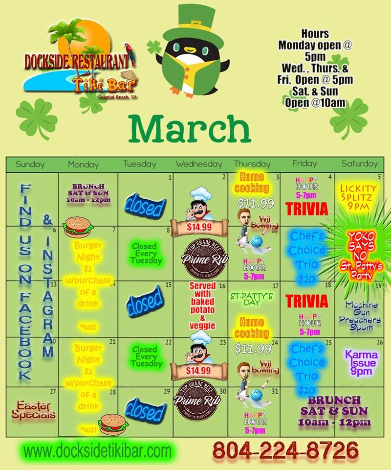 Dockside March 2016 Calendar