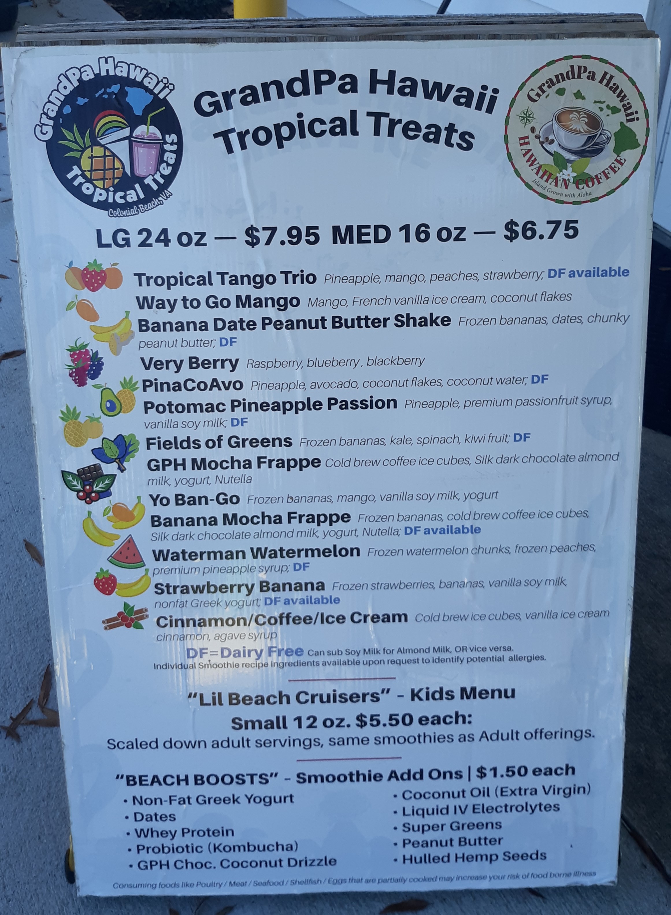 GrandPa Hawaii Tropical Treats sign