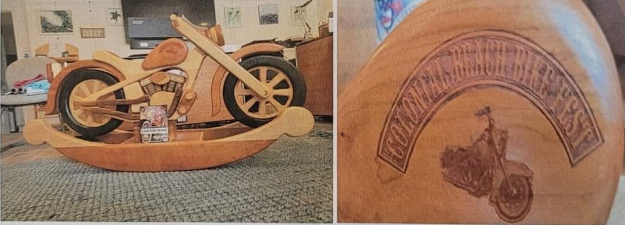 2023 Bikefest Raffle Wooden Rocking Bike