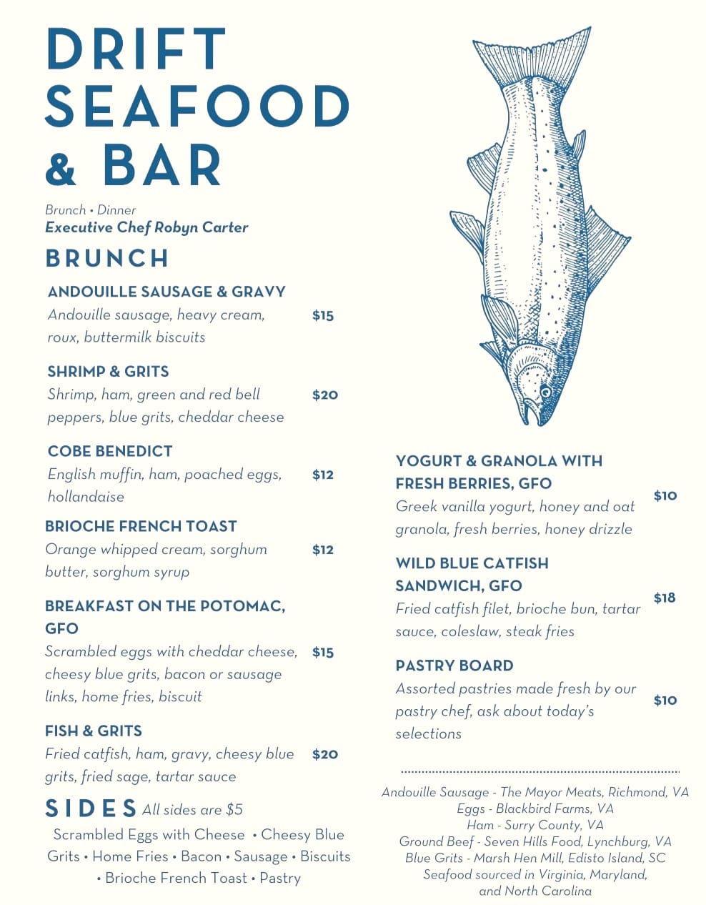 Drift Brunch Menu page 1