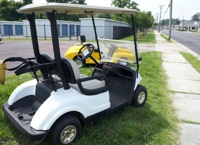 golf carts on display