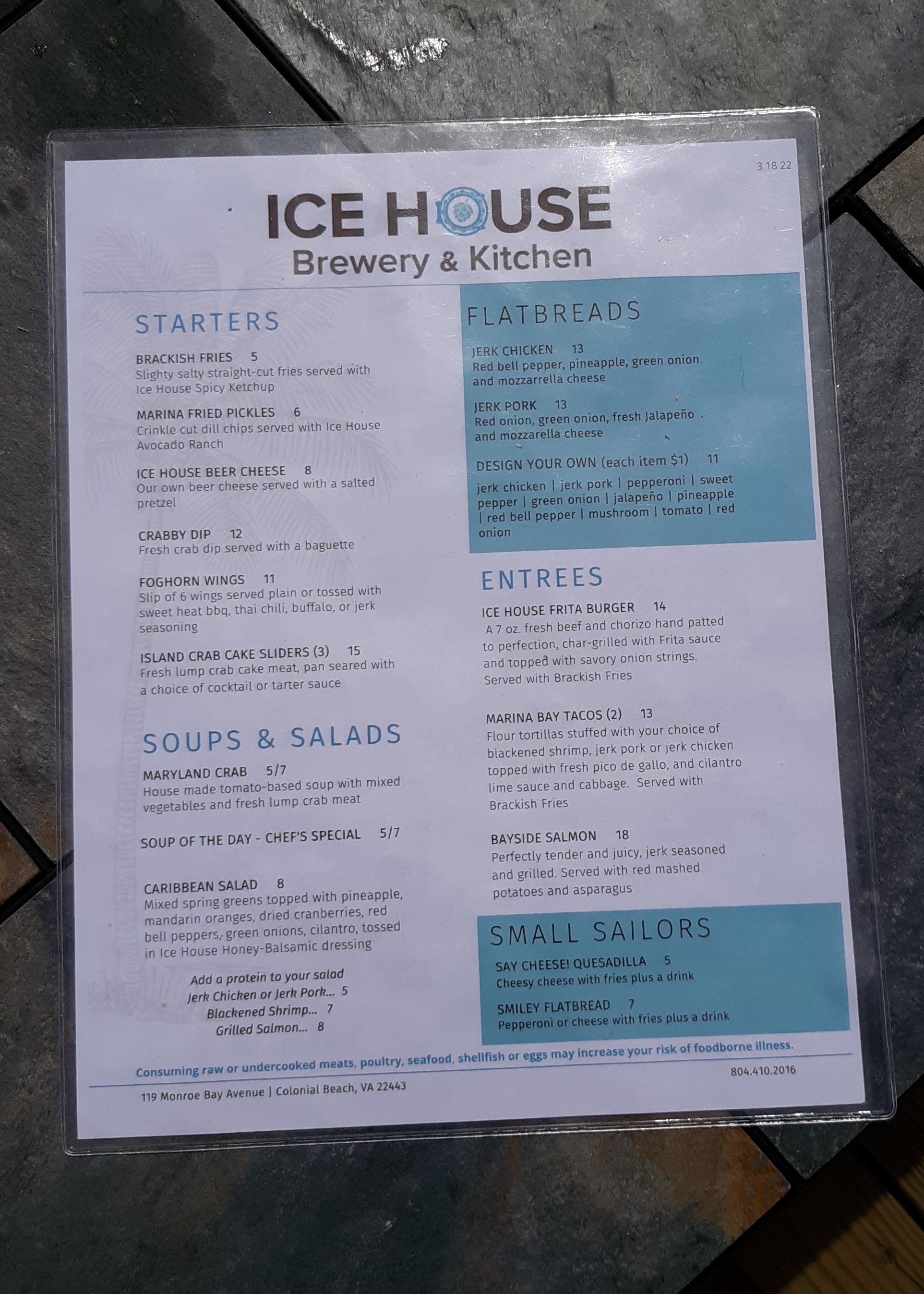Ice House Menu from 2022