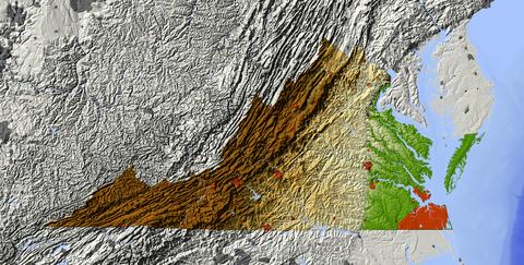 Map of Virginia - relief