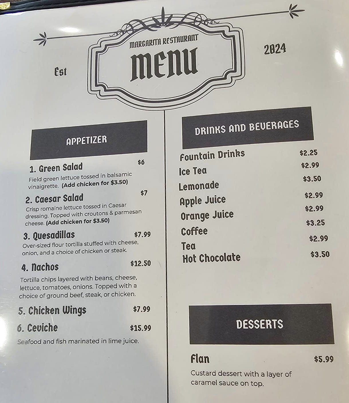 Margarita Restaurant Menu Page 4