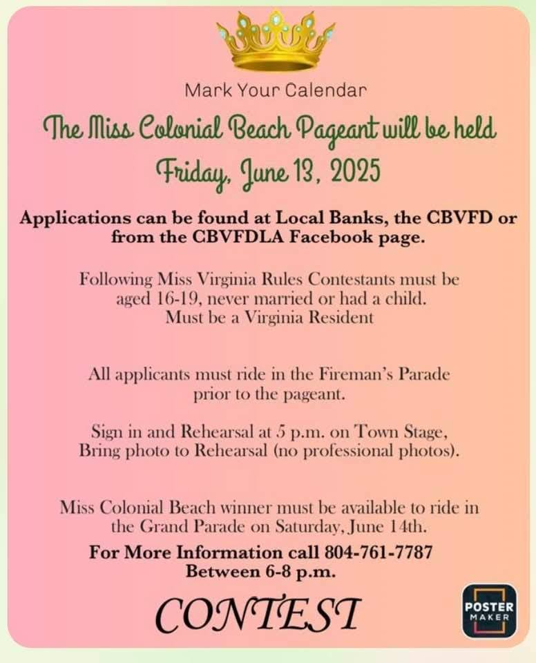 2025 Miss Colonial Beach Pageant Entry Flyer