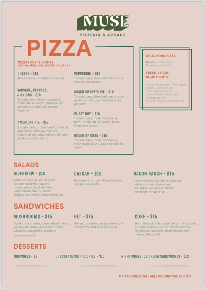 Muse Food Menu