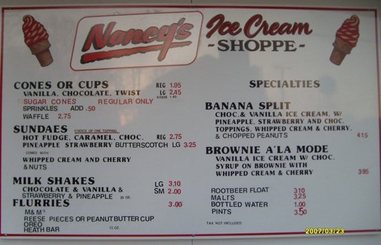 Ice Cream Menu