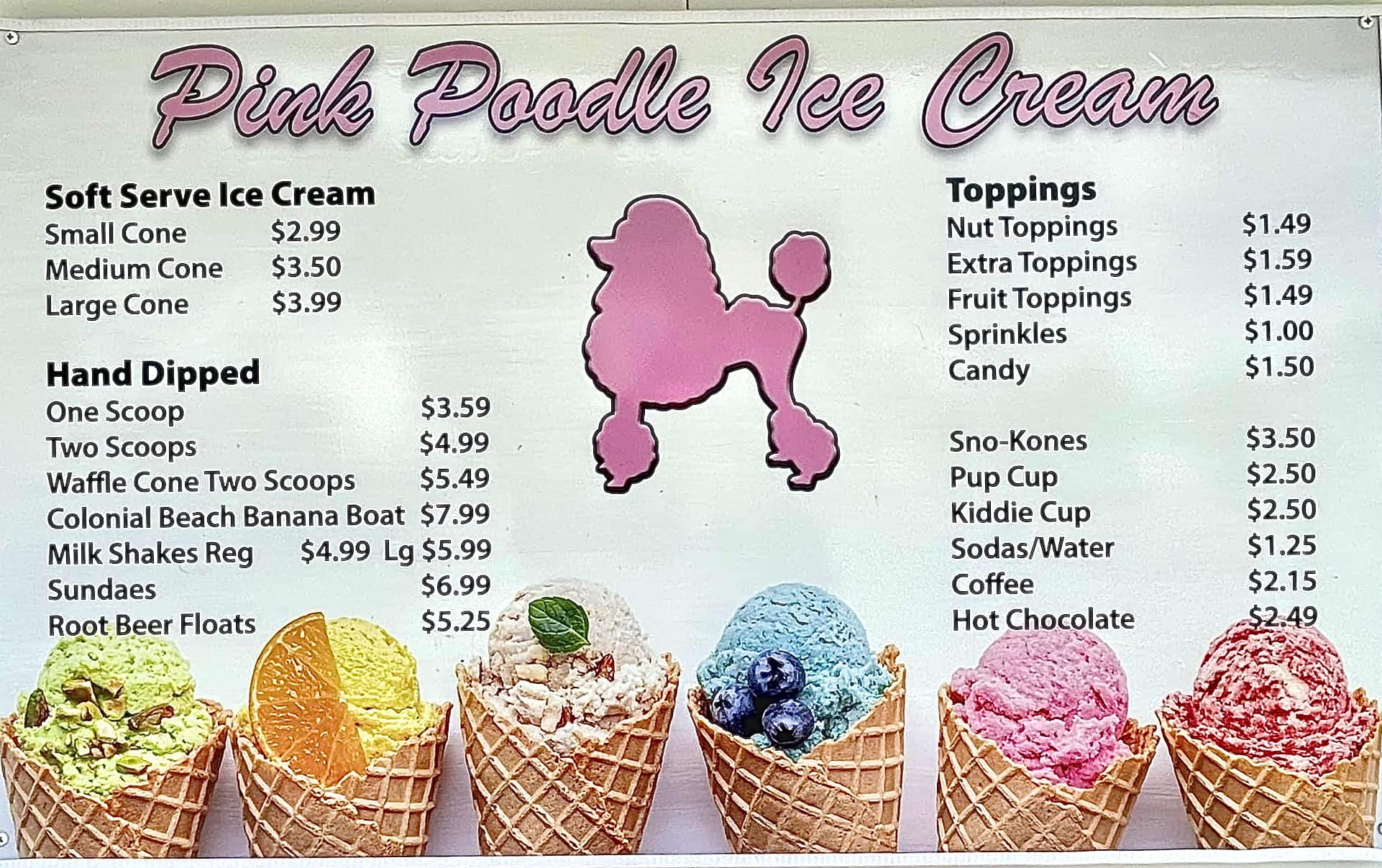 Menu Board with Pricing at Pink Poodle