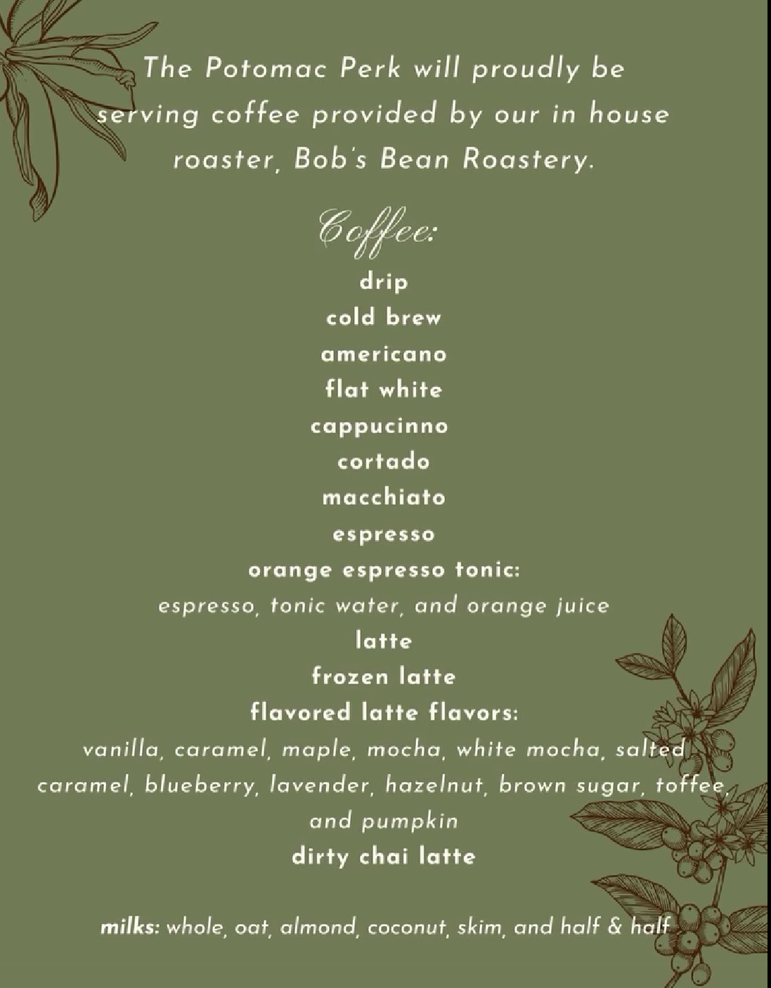 Potomac Perk Coffee Menu Potomac Perk Coffee Menu