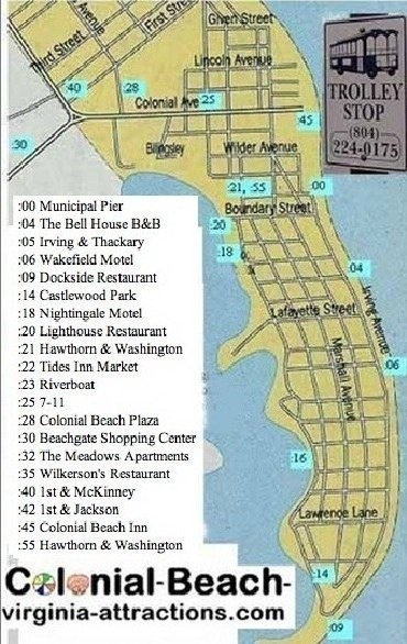 Map of VA Colnial Beach Trolley Route