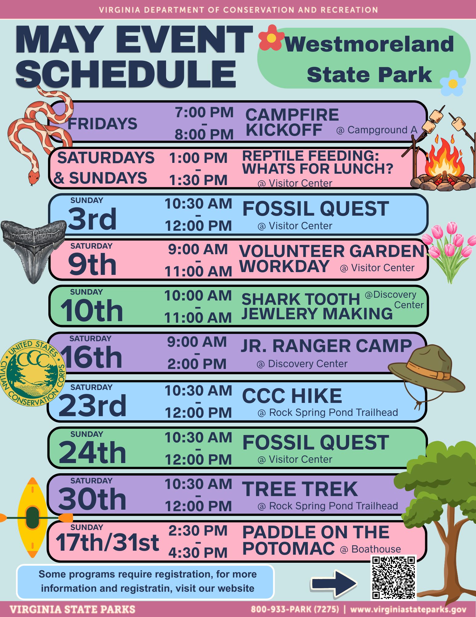 May 2026 Calendar for Westmoreland State Park
